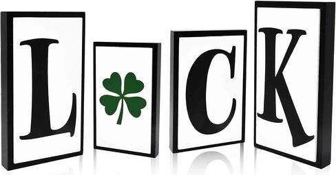 St. Patrick’s Day Luck Wooden Block Sign Set – 4 Piece Shamrock Tabletop Decor – Rustic Irish Farmhouse Tiered Tray Shelf Mantel Decoration in Saudi Arabia