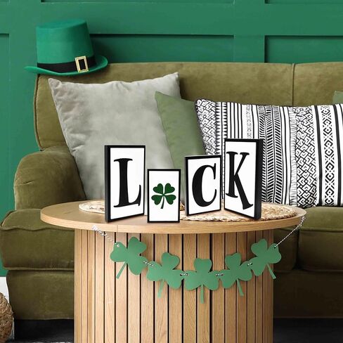 St. Patrick’s Day Luck Wooden Block Sign Set – 4 Piece Shamrock Tabletop Decor – Rustic Irish Farmhouse Tiered Tray Shelf Mantel Decoration in Saudi Arabia