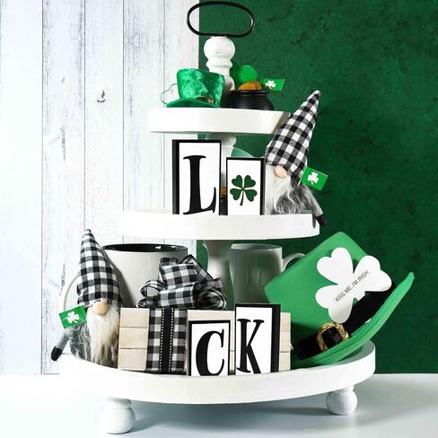 St. Patrick’s Day Luck Wooden Block Sign Set – 4 Piece Shamrock Tabletop Decor – Rustic Irish Farmhouse Tiered Tray Shelf Mantel Decoration in Saudi Arabia