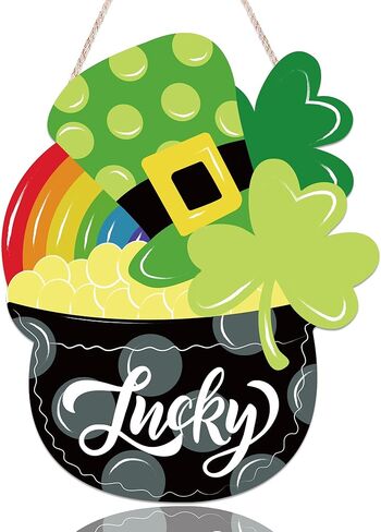 St. Patrick's Day Shamrock Wooden Door Hanging Sign - Lucky Irish Welcome Decor with Rope, Handmade Wood Wreath for Front Door Wall Home Decorations, St. Paddy's Party Housewarming Gift in Kuwait