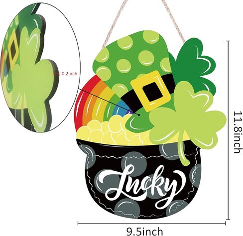 St. Patrick's Day Shamrock Wooden Door Hanging Sign - Lucky Irish Welcome Decor with Rope, Handmade Wood Wreath for Front Door Wall Home Decorations, St. Paddy's Party Housewarming Gift in Kuwait