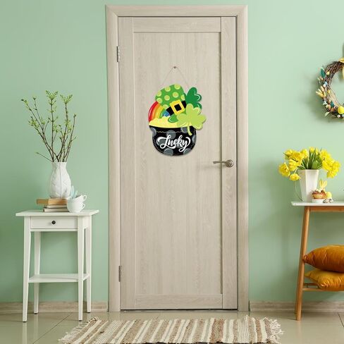 St. Patrick's Day Shamrock Wooden Door Hanging Sign - Lucky Irish Welcome Decor with Rope, Handmade Wood Wreath for Front Door Wall Home Decorations, St. Paddy's Party Housewarming Gift in Kuwait