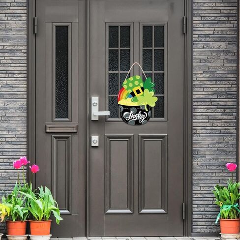 St. Patrick's Day Shamrock Wooden Door Hanging Sign - Lucky Irish Welcome Decor with Rope, Handmade Wood Wreath for Front Door Wall Home Decorations, St. Paddy's Party Housewarming Gift in Kuwait