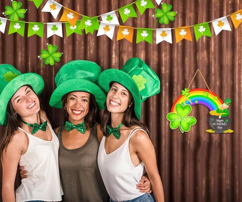 St Patricks Day Door Sign Happy St.Patrick's Day Decoration Sign Rainbow Shamrock Wreath Sign for Front Door Decor Pot of Gold Lucky Hanging Sign for Home Porch Saint Patrick's Day Party Favor in Saudi Arabia