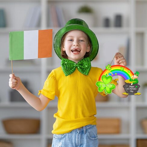 St Patricks Day Door Sign Happy St.Patrick's Day Decoration Sign Rainbow Shamrock Wreath Sign for Front Door Decor Pot of Gold Lucky Hanging Sign for Home Porch Saint Patrick's Day Party Favor in Saudi Arabia
