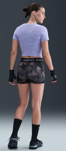 Nike Women's Pro Sport 3" Biker/Compression Running/Training Shorts, Black/Purple Pattern in Saudi Arabia