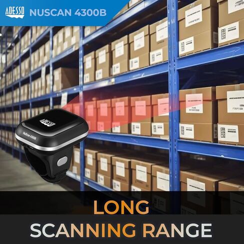 Adesso NuScan 4300B 2D Bluetooth Wireless Ring Finger Barcode Scanner Lightweight Durable with Drop Protection and Fast Scanning in Saudi Arabia