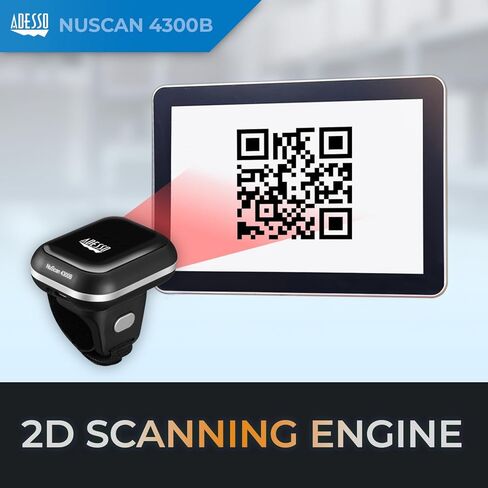 Adesso NuScan 4300B 2D Bluetooth Wireless Ring Finger Barcode Scanner Lightweight Durable with Drop Protection and Fast Scanning in Saudi Arabia