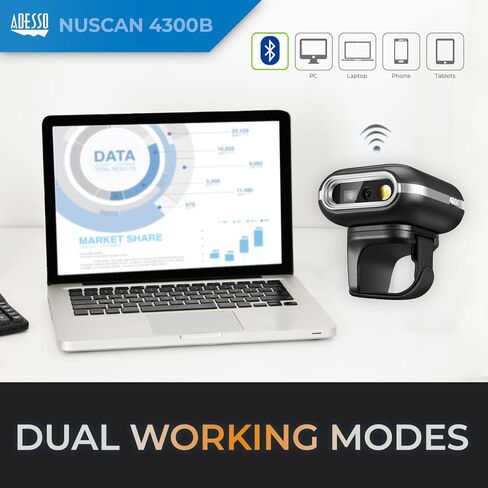 Adesso NuScan 4300B 2D Bluetooth Wireless Ring Finger Barcode Scanner Lightweight Durable with Drop Protection and Fast Scanning in Saudi Arabia