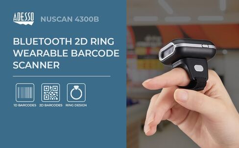 Adesso NuScan 4300B 2D Bluetooth Wireless Ring Finger Barcode Scanner Lightweight Durable with Drop Protection and Fast Scanning in Saudi Arabia