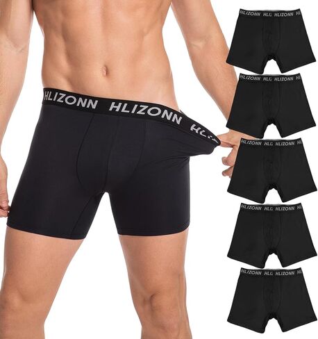 Hlizonn Men's Boxer Briefs 5-Pack, Ultra Soft, Moisture Wicking & Breathable Underwear with Comfort Pouch, Stretch Fit in Kuwait
