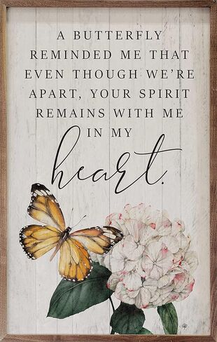 هدايا تذكارية للفراشات المنزلية من كيندريك - ديكور تذكاري للفراشات والزهور مع إطار من خشب الجوز، هدايا تعاطف فريدة من نوعها لفقدان أحبائك، أو الذاكرة، أو الحزن، أو التعازي، أو هدية الفجيعة، 5 بوصة × 8 بوصة in Kuwait
