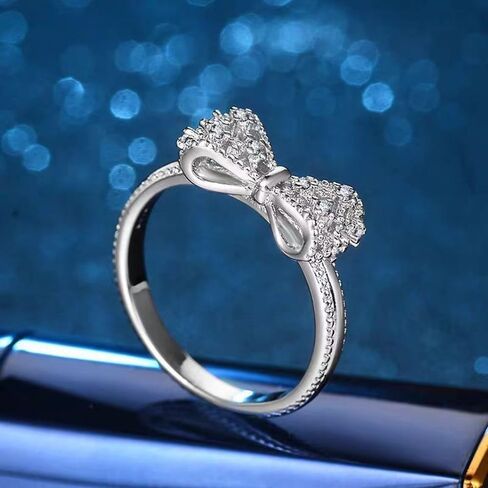 Silver Plated Bow Rings for Women White Cubic Zicornia Ring Fake Wedding Engagement Ring Promise Rings for Her in Saudi Arabia