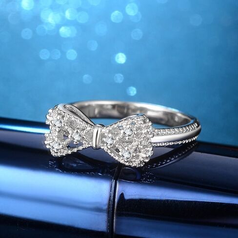 Silver Plated Bow Rings for Women White Cubic Zicornia Ring Fake Wedding Engagement Ring Promise Rings for Her in Saudi Arabia