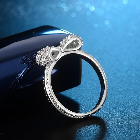Silver Plated Bow Rings for Women White Cubic Zicornia Ring Fake Wedding Engagement Ring Promise Rings for Her in Saudi Arabia
