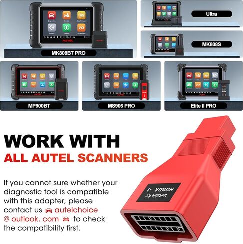 Autel Original 3 Pin Male to 16 Pin Female OBDII Adapter for Honda Vehicles, OBD1 to OBD2 Connector OE-Compliant Convertor Work with OBD II Scanners OBD2 Diagnostic Scan Tool in Saudi Arabia