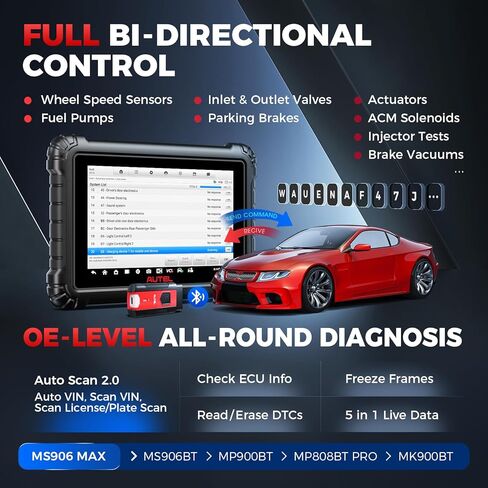 الماسح الضوئي Autel MaxiSYS MS906MAX، 2026 10.1 بوصة MS906 MAX 2.0 ترقية MS906 PRO MP900BT MS906BT MS908S، أداة المسح ثنائية الاتجاه OE ECU C0ding، 3000+ اختبار نشط، 40+ إعادة ضبط، جميع الأنظمة، CAN FD DoIP in Saudi Arabia