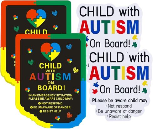 مغناطيس وملصقات سيارات التوحد 4 عبوات (2 مغناطيس + 2 ملصقين) | ملصق على اللوحة قابل لإعادة الاستخدام للأطفال المصابين بالتوحد للأسطح المختلفة | ملصقات مغناطيسية غير لاصقة لسيارات التوحد لتعزيز السلامة على الطرق in Kuwait