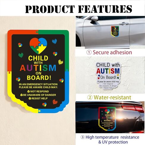 مغناطيس وملصقات سيارات التوحد 4 عبوات (2 مغناطيس + 2 ملصقين) | ملصق على اللوحة قابل لإعادة الاستخدام للأطفال المصابين بالتوحد للأسطح المختلفة | ملصقات مغناطيسية غير لاصقة لسيارات التوحد لتعزيز السلامة على الطرق in Kuwait