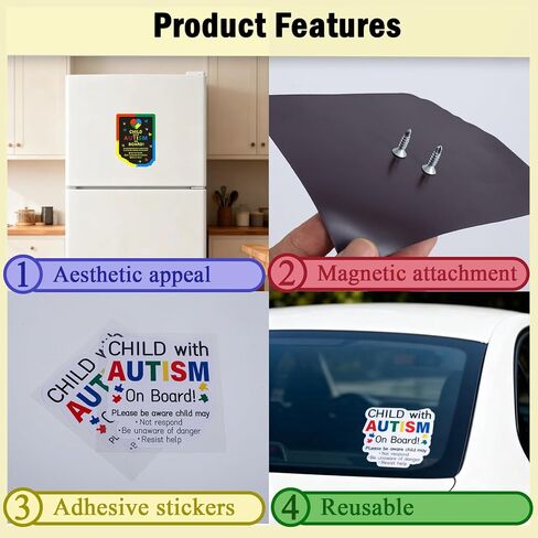 مغناطيس وملصقات سيارات التوحد 4 عبوات (2 مغناطيس + 2 ملصقين) | ملصق على اللوحة قابل لإعادة الاستخدام للأطفال المصابين بالتوحد للأسطح المختلفة | ملصقات مغناطيسية غير لاصقة لسيارات التوحد لتعزيز السلامة على الطرق in Kuwait
