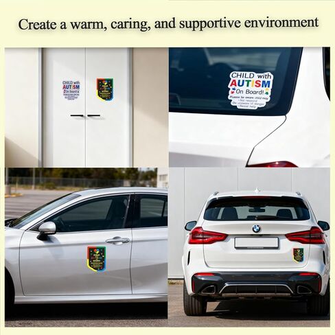 مغناطيس وملصقات سيارات التوحد 4 عبوات (2 مغناطيس + 2 ملصقين) | ملصق على اللوحة قابل لإعادة الاستخدام للأطفال المصابين بالتوحد للأسطح المختلفة | ملصقات مغناطيسية غير لاصقة لسيارات التوحد لتعزيز السلامة على الطرق in Kuwait