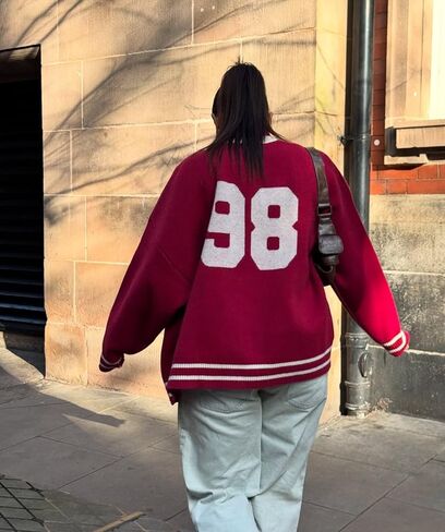 Women’s Red Bomber Jacket Lightweight Varsity Button Down College Style Short Jacket with Pockets for Fall Outfits in Saudi Arabia