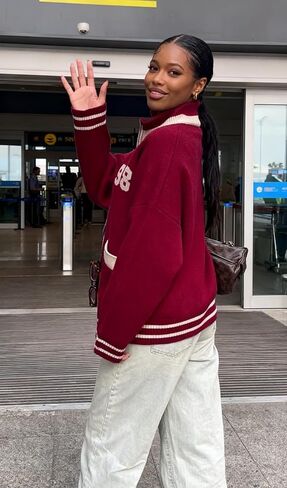 Women’s Red Bomber Jacket Lightweight Varsity Button Down College Style Short Jacket with Pockets for Fall Outfits in Saudi Arabia