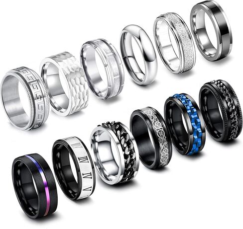 EIELO 12Pcs Stainless Steel Band Rings for Men Women Cool Fidget Spinning Chain Ring Anxiety Relief Fashion Simple Wedding Engagement Ring Set in Kuwait