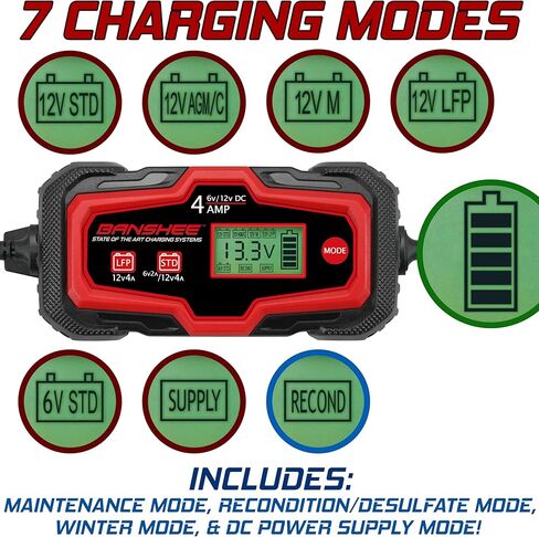 [3 Pack] Banshee Battery Charger 4-Amp - 12V and 6V Automotive Trickle Charger for Car Battery, Automatic Maintainer for Car Truck Motorcycle Lawn Mower Boat Marine in Saudi Arabia