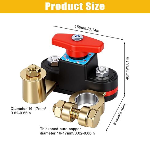 Car Battery Shut-Off Switch, Battery Disconnect Switch with Knob Control, Pure Copper Terminal Isolator Cut-Off for 12V/24V Vehicles, RVs, Boats, Trucks, and Off-Road Applications in Saudi Arabia