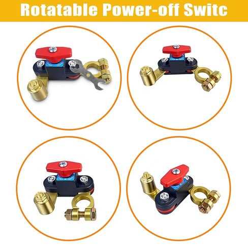 Car Battery Shut-Off Switch, Battery Disconnect Switch with Knob Control, Pure Copper Terminal Isolator Cut-Off for 12V/24V Vehicles, RVs, Boats, Trucks, and Off-Road Applications in Saudi Arabia