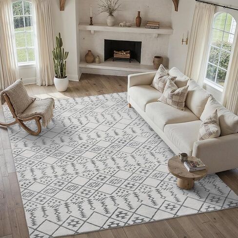 سجادة منطقة باللونين الأبيض والأسود مقاس 8 × 10، سجادة منفوشة مربعة الشكل لغرفة المعيشة، سجادة قابلة للغسل وغير قابلة للانزلاق، سجادة كبيرة غامضة لغرفة النوم والنوم والحمام والمنزل والديكور الجمالي والمكتب in Kuwait