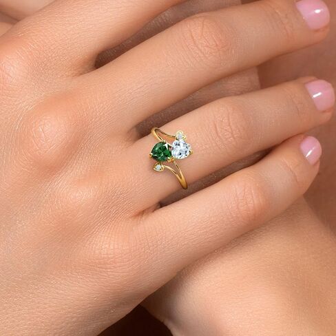 Gem Stone King 18K Yellow Gold Plated Silver Sky Blue Aquamarine Green Nano Emerald Ring For Women (1.38 Cttw, Heart Shape 6MM, Gemstone March Birthstone) in Saudi Arabia