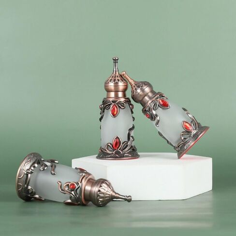 زجاجة عطر زجاجية عتيقة، موزع عطر زجاجة زيت عطري عتيق 12 مل مقاس 4.1 × 9.25 سم، زجاجة تزيين فارغة قابلة لإعادة الملء هدايا الزفاف (12 مل) in Saudi Arabia