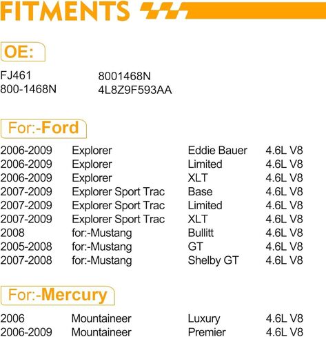 FJ461 High Performance Fuel Injectors 4.6L V8 For:-Ford Explorer 2006 2007 2008 2009 For:-Mustang 2005 2006 2007 2008, Explorer Sport Trac 07-09, For:-Mercury Mountaineer 07-09 (8PCS) in Saudi Arabia