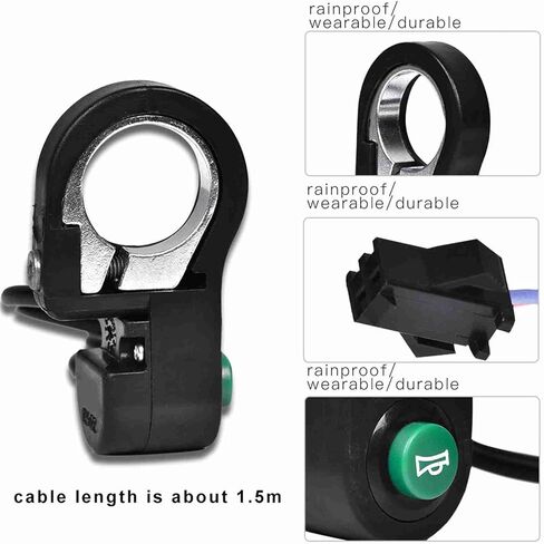 زر بوق الدراجة 22.5 ملم مع كابل 1.5 متر، زر تبديل بوق المقود البلاستيكي الذي يعمل باللمس للدراجات الكهربائية والدراجات الجبلية والدراجات البخارية، أسود، 1x1.4x2.6 بوصة in Kuwait