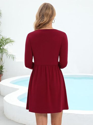 Tshirt Dresses for Women Casual Dress for Women Long Sleeve Loose Tunic Pleated T Shirt Dress for Women with Pockets in Saudi Arabia