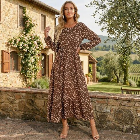 Daisy Floral Wrap Midi Dress for Women – Long Sleeve Spring Dress with Flowy Skirt in Saudi Arabia