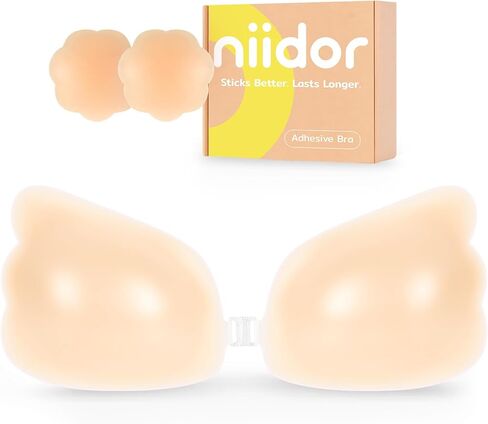Niidor Strapless Bra, Sticky Bras Adhesive Bra Invisible Silicone Bra Stick On Bra for Backless Dress with Nipple Covers in Kuwait