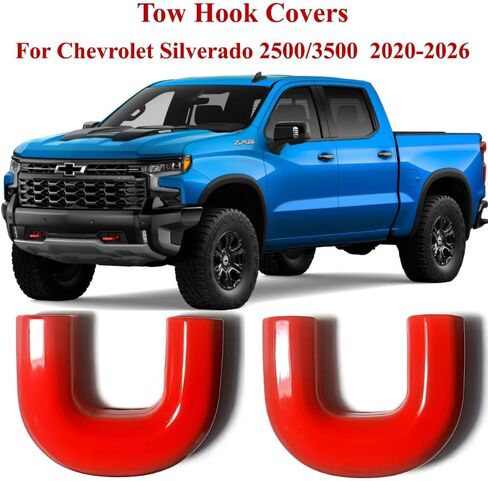أغطية خطاف السحب لـ Silverado 2500/3500 HD 2020-2026، غطاء وصلة الجر الأمامي المخصص متوافق مع ملحقات شيفروليه سيلفرادو 2500/3500 2020-2026 (أحمر) in Kuwait