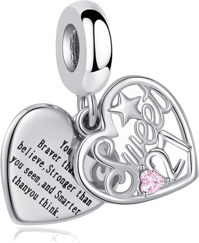 TCHYUN Sweet Number 16 18 21 Double Heart Charm Happy Birthday Bead Compatible with Pandora Bracelet Women in Kuwait