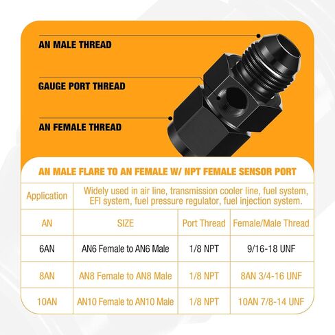 6AN Male Flare to 6AN Female Swivel with 1/8" NPT Female Sensor Port Fuel Pressure Take Off Fitting Adapter Aluminum in Saudi Arabia