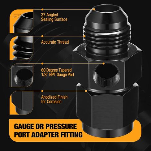 6AN Male Flare to 6AN Female Swivel with 1/8" NPT Female Sensor Port Fuel Pressure Take Off Fitting Adapter Aluminum in Saudi Arabia
