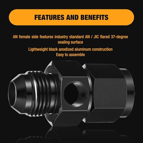 6AN Male Flare to 6AN Female Swivel with 1/8" NPT Female Sensor Port Fuel Pressure Take Off Fitting Adapter Aluminum in Saudi Arabia