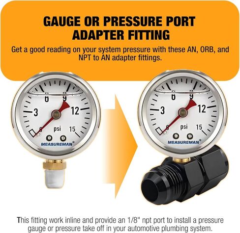 6AN Male Flare to 6AN Female Swivel with 1/8" NPT Female Sensor Port Fuel Pressure Take Off Fitting Adapter Aluminum in Saudi Arabia