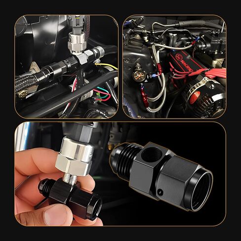 6AN Male Flare to 6AN Female Swivel with 1/8" NPT Female Sensor Port Fuel Pressure Take Off Fitting Adapter Aluminum in Saudi Arabia