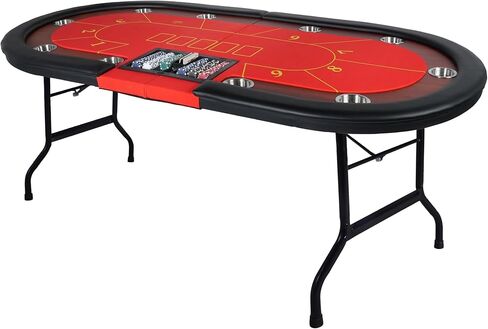 Foldable 7 Players Poker Table for Blackjack, Texas Hold'em Table with Stainless Steel Cup Holder, Casino Leisure Table for Card Games, Dominoes, Board Games,Green Speed Felt in Saudi Arabia