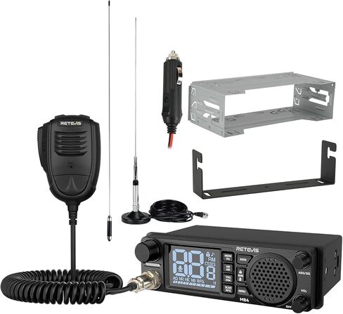 Retevis MB4 DIN Mount CB Radio Kit, Noise Canceling Mobile Radio, Front Facing Speaker, PA, Cigarette Lighter, 40-Channel AM/FM, Long Range CB Radio with Antenna for Trucker Off Road Emergency in Kuwait