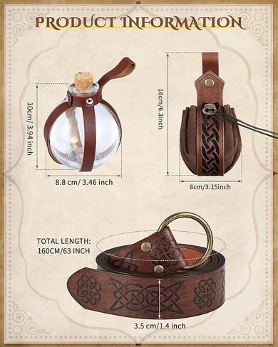 Ramede 6 Pcs Men's Renaissance Costume Set Medieval Pirate Shirt Leather Arm Guards Viking Belt Medieval Bag Accessories(Medium) in Saudi Arabia