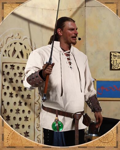 Ramede 6 Pcs Men's Renaissance Costume Set Medieval Pirate Shirt Leather Arm Guards Viking Belt Medieval Bag Accessories(Medium) in Saudi Arabia